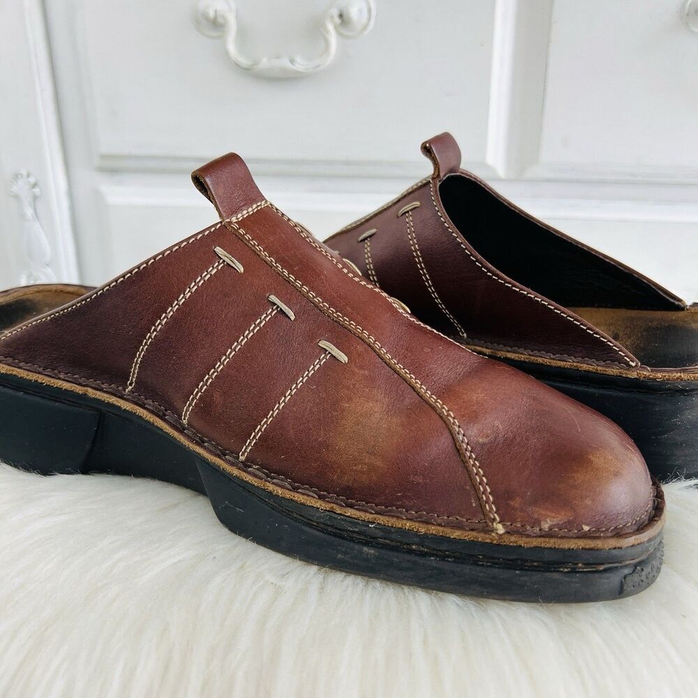 Naot Brown Oiled Leather Slip on Comfort Mules Clogs Padded Footbed EU40 US9-9.5 - Picture 3 of 6